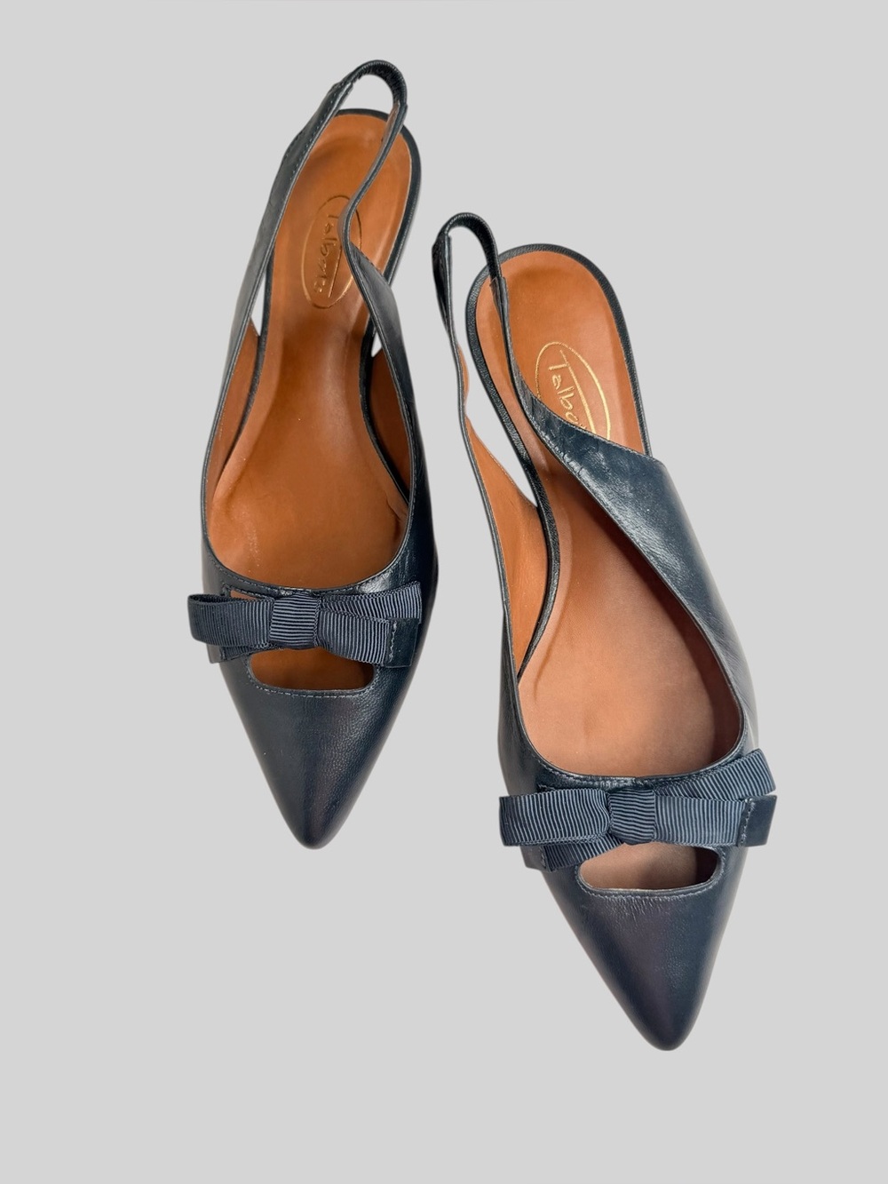 Talbots navy slingback flats with grosgrain bow detail